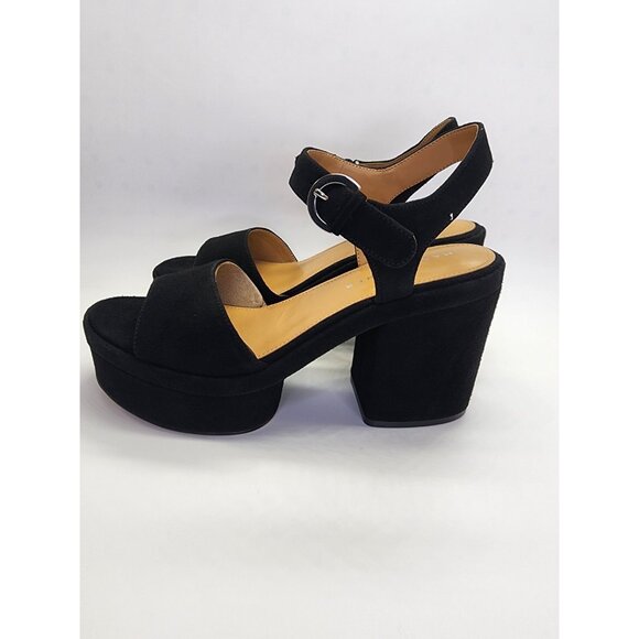 Marc Fisher Normi Block Heel Platform Sandal Size 10M Black Suede Dress Heels - Picture 2 of 16